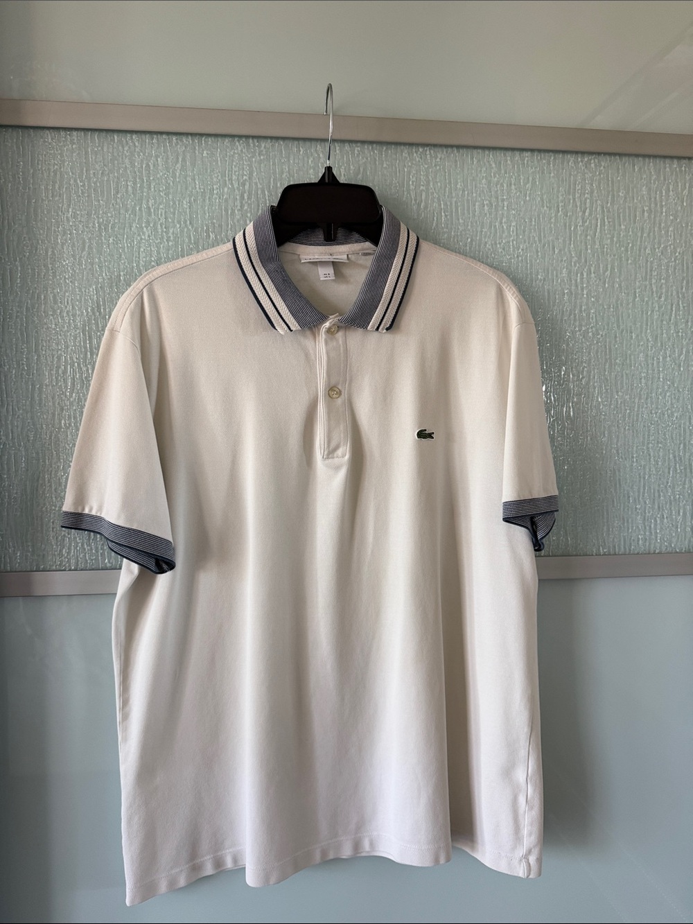 Lacoste White Polo with Navy Trim Sz L Slim fit